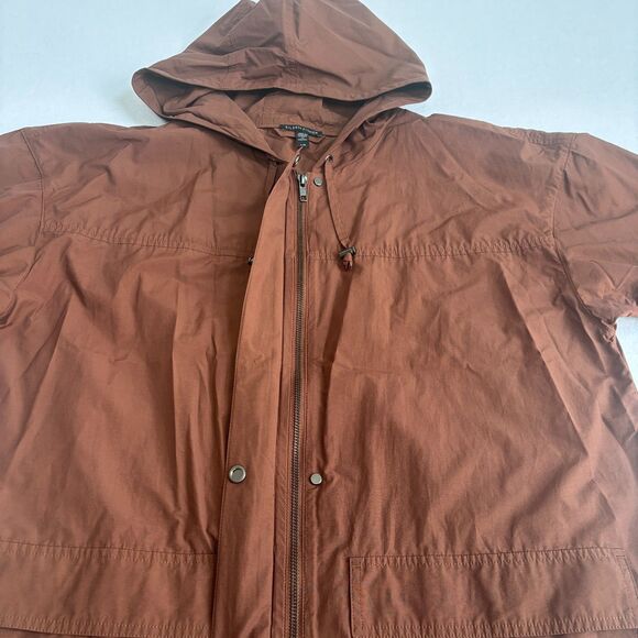 Eileen Fisher Light Organic Cotton Nylon Jacket Womens L Brown Hooded Full Zip - Picture 4 of 10